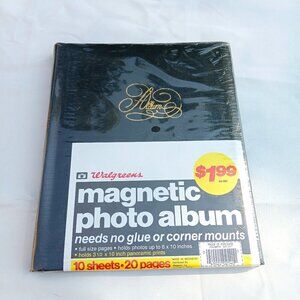 New VTG Photo Album Walgreens 80s 90s 20‎ Magnetic Pages Black Faux Leather